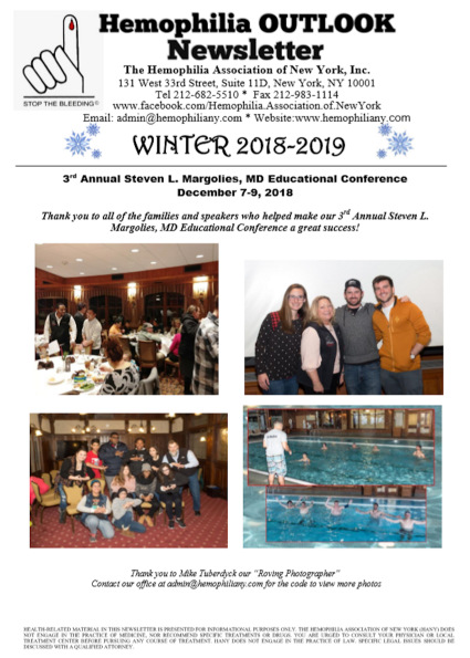 an image of the hemophilia outlook newsletter from winter 2018-2019