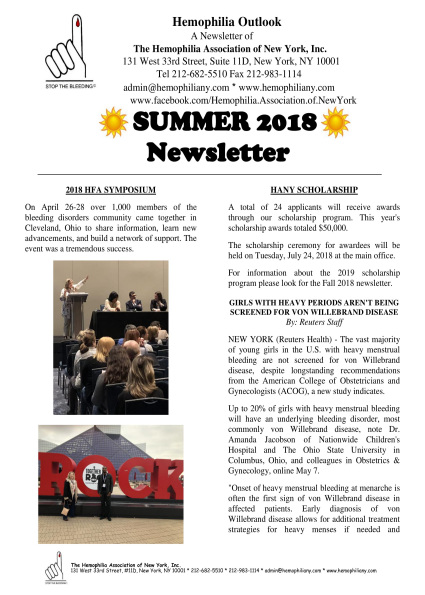 an image of the hemophilia outlook newsletter from summer 2018